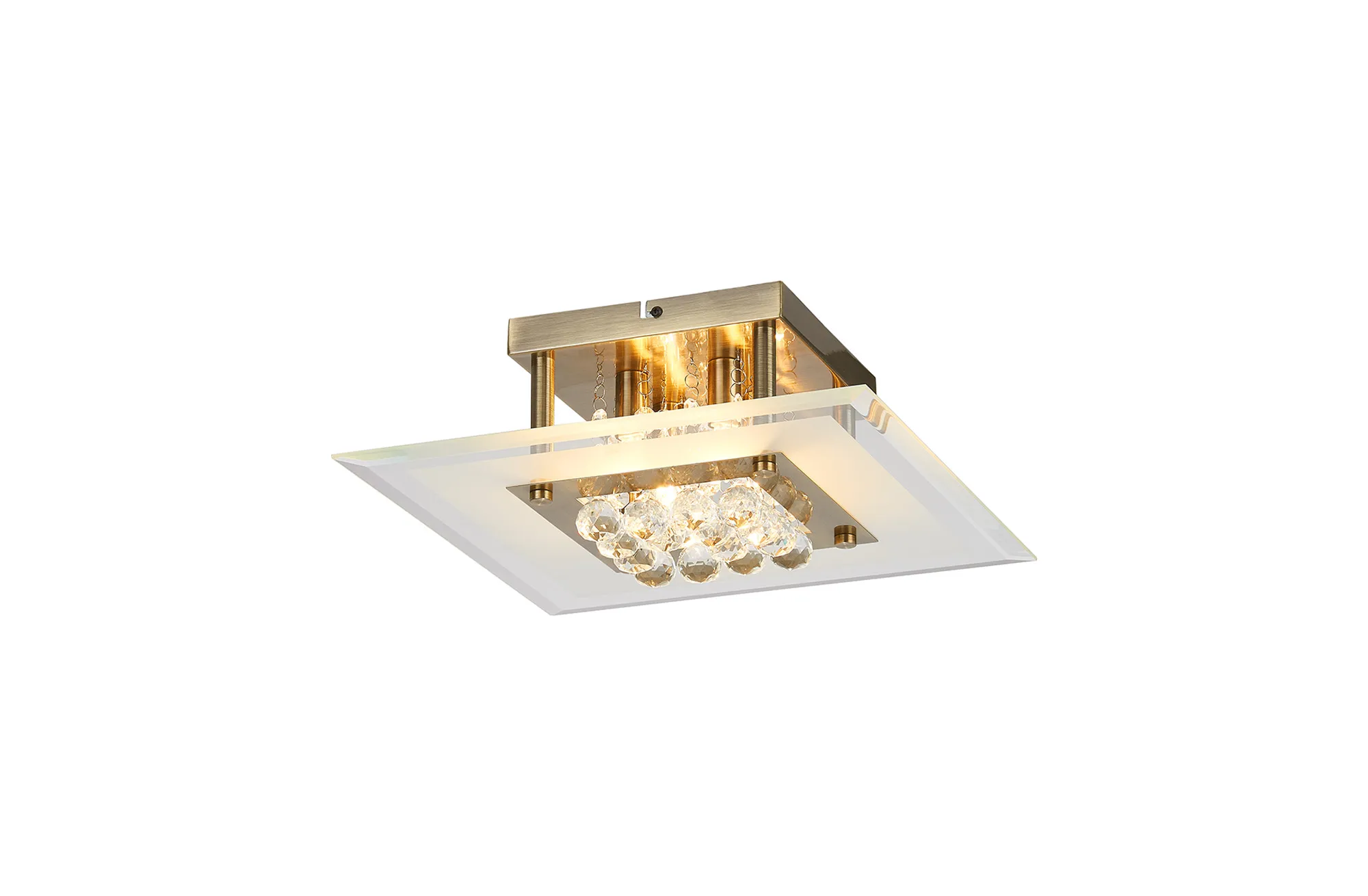 IL30023AB  Delmar Crystal  Flush Ceiling Square 4 Light Antique Brass